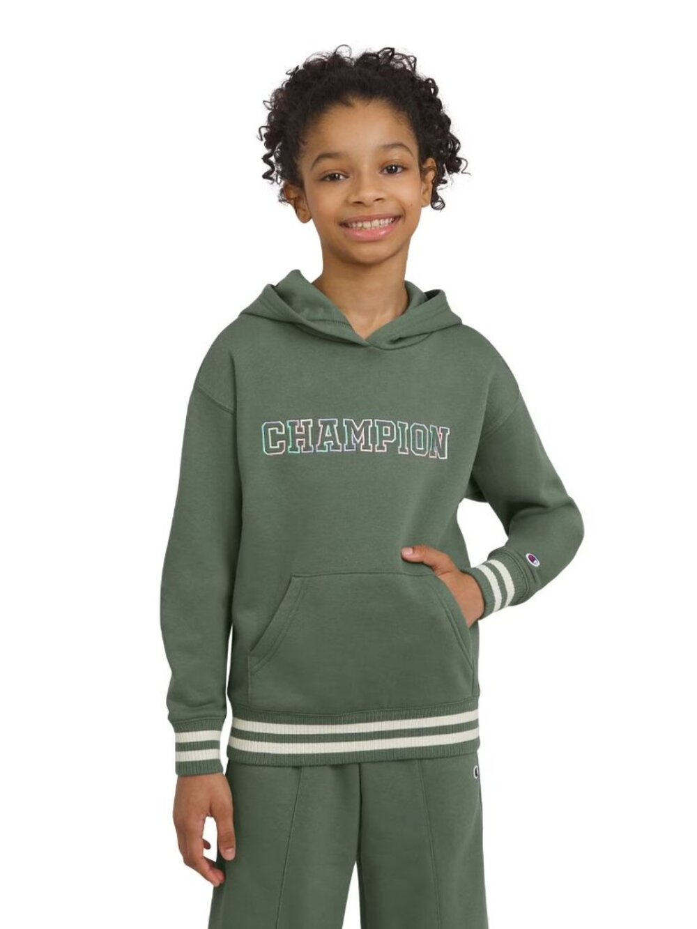 NEW Champion Girls Logo Hoodie Dark Forest Small (6/6X)